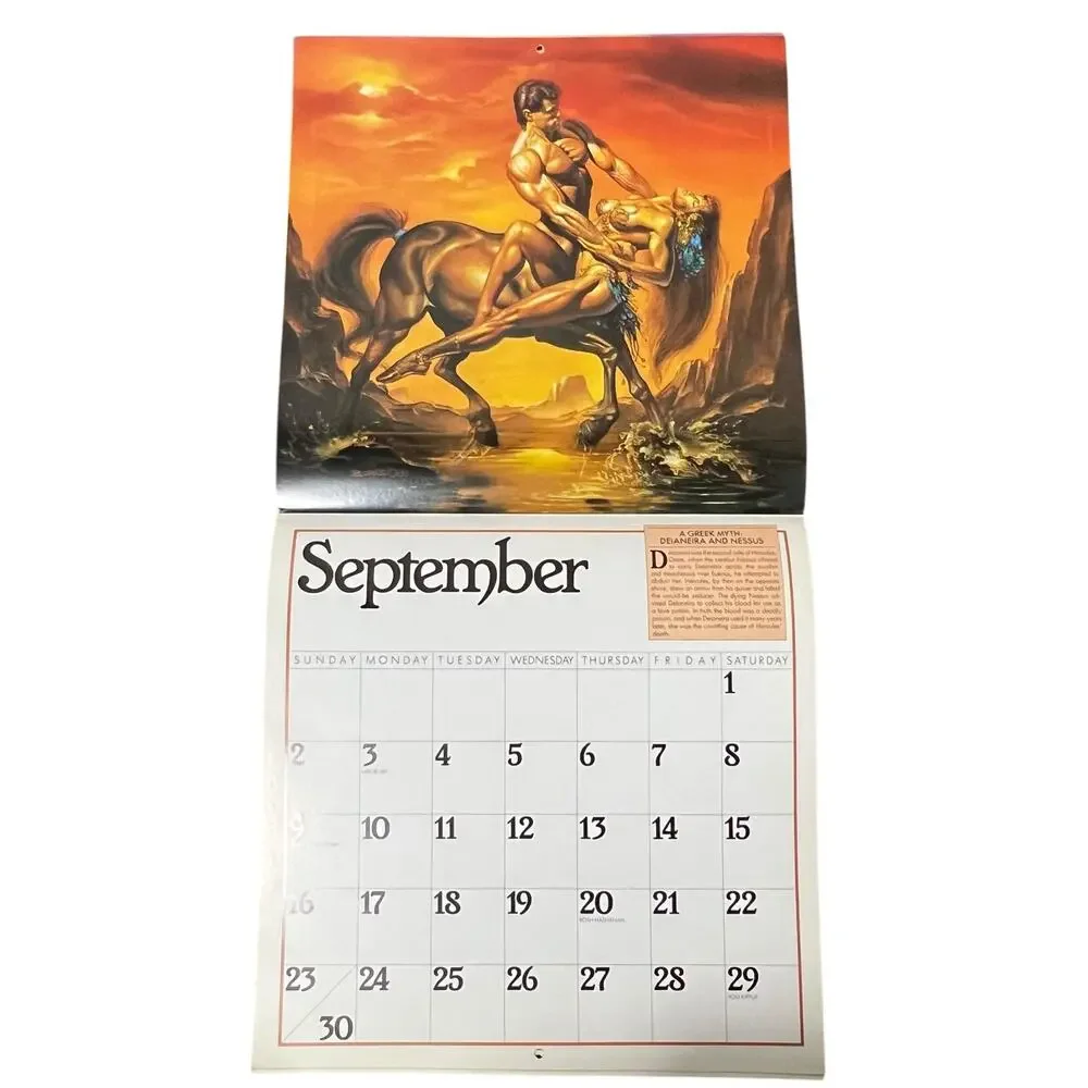 Vintage 1990 Boris Vallejo Mythology Calendar Unused same dates again in 2029